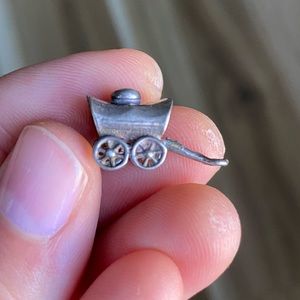 Rare Vintage Wagon Jewelry Charm with Turquoise Stone on Top